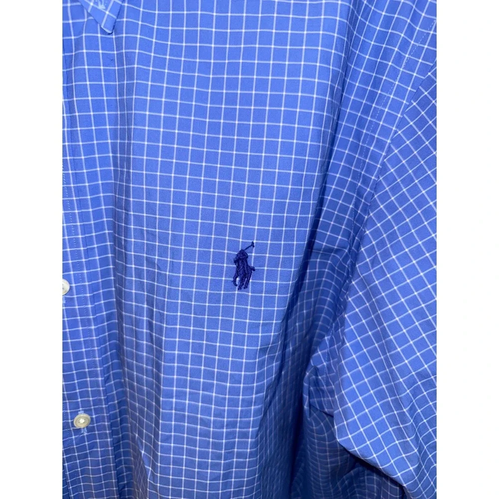 Polo Ralph Lauren Mens XXL Blue White Check Classic Fit Cotton Stretch Shirt